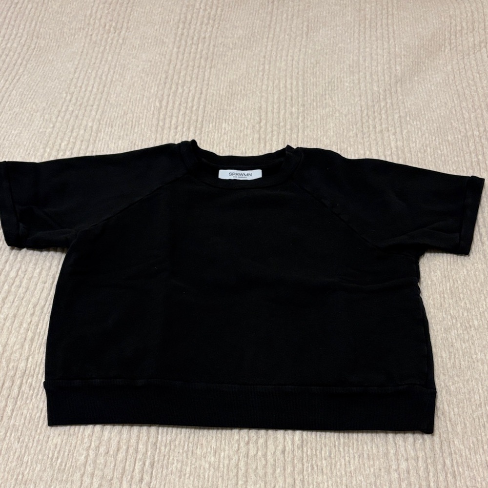 SPRWMN Black Women's short sleeve Crew Neck Sweatshirt